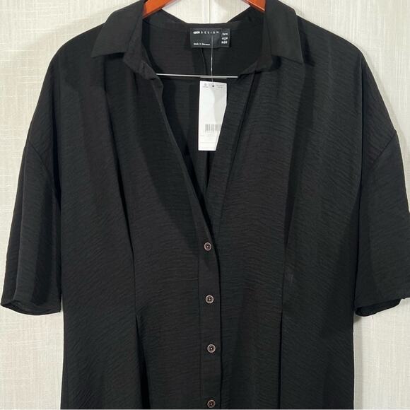 ASOS DESIGN NWT Curve Button Through Waist Midi Shirt Dress Black Size 12 - Picture 3 of 15